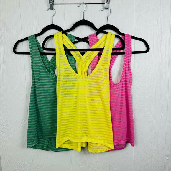 Zyia Active Nimbus Mesh Stripe Tank Bundle Split Back Yellow Pink Green Size XXL - Picture 2 of 8